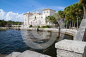 View from the water's edge of Vizcaya Museum and Gardens