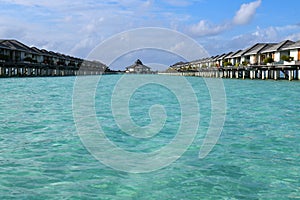 View at the water villas of Villa Park resort on Ari atoll, Maldives