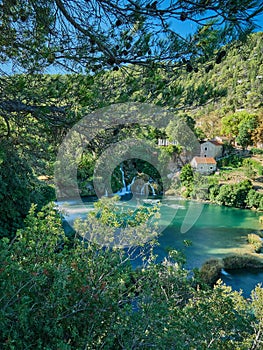 View of the waterfalls and cascades of Skradinski Buk on the Krka river. Krka National Park