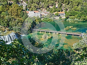 View of the waterfalls and cascades of Skradinski Buk on the Krka river. Krka National Park