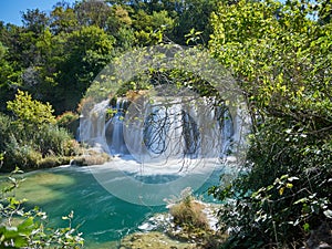 View of the waterfalls and cascades of Skradinski Buk on the Krka river. Krka National Park