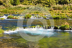 View of the waterfalls and cascades of Skradinski Buk on the Krka river. Krka National Park, Dalmatia, Croatia