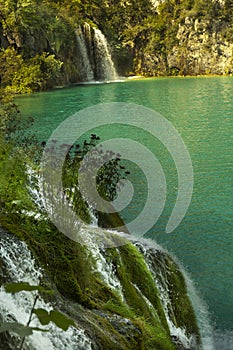 View of waterfalls in Plitvice Lakes National Park.