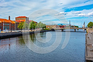 View of waterfront in Lidkoping, Sweden