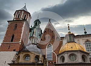 View at Wavel royal castle and cathedral church in Krakow, Poland