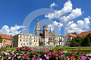 View of the Wawel cathedral and Wawel castle on the Wawel Hill, Krakow, Poland.