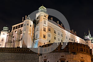 View of wawel royal castle in cracow in poland by night