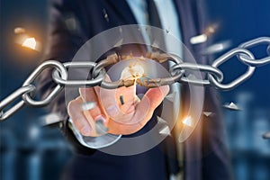 Weak link of a Broken chain exploding - 3d render