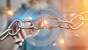 Weak link of a Broken chain exploding - 3d render
