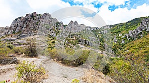 View of weathered rocks at Demerdzhi Mountain photo