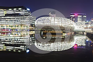 View of Webb Bridge and modern buildings in