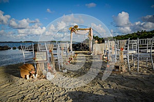 view of wedding decorations at the seaside