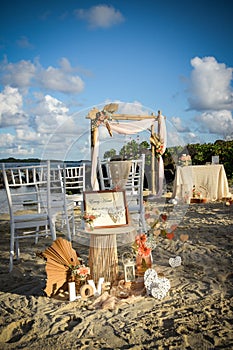 view of wedding decorations at the seaside