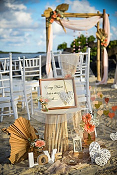 view of wedding decorations at the seaside