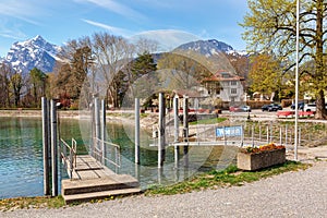 View of the Weesen ferry station on Walensee lake. Weesen, Switzerland