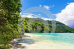 View of the Weissensee lake near Fuessen, Germany
