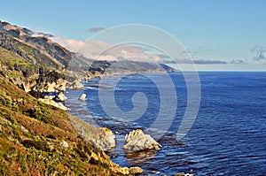 View of the west coast of the USA and the Pacific Ocoan along the scenic ocean drive highway US1 photo