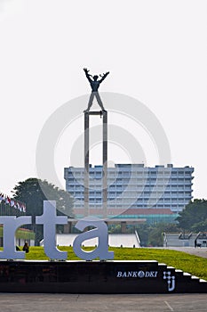 View of West Irian Liberation Monument in Jakarta. Jakarta, Indonesia, August 19, 2021