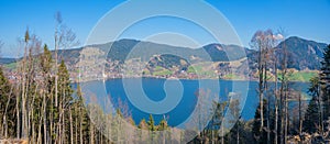 View from Westerberg ridgeway to lake Schliersee and spa town