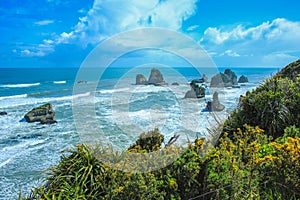 View of western coastline between Greymouth and Westport, South Island, New Zealand