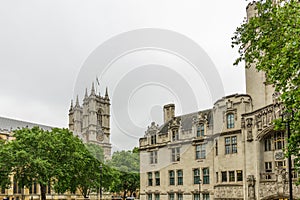 View of Westminster Abbey from the High Court, Parliament Square, London photo