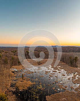View of wetland at sunset, in Rhinebeck, Hudson Valley, New York