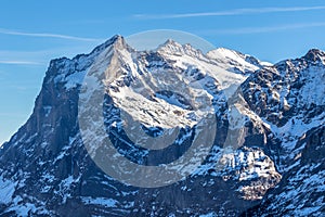 View of Wetterhorn from Kleine Scheidegg in Winter