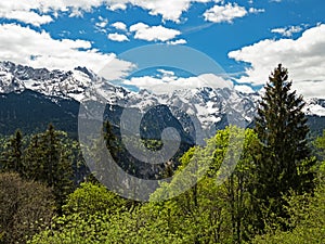 View of the Wetterstein mountain massif in the Bavarian Alps, Germany