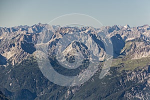 View of Wetterstein mountains from the peak of Zugspitze, Germa