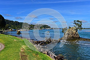 View of Whakatane River and town at Bay of Plenty in New Zealand