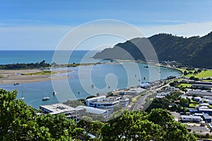 View of Whakatane town from Puketapu Lookout at Whakatane town in New Zealand