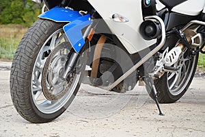 View of the wheels of modern road bike