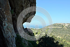 View of the white high-rise buildings, the city and the Haifa Bay from Mearat Oranim