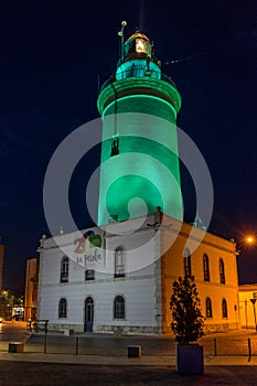 View of the white lighthouse of Malaga, Spain, Europe