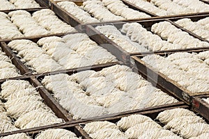 View on white noodles drying