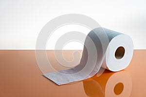 View of a white toilet paper roll over an orange background photo