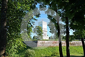 View of the White Tower through the trees. Alexandrovsky Park. Pushkin City. photo