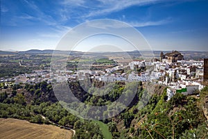 View of the white village of Arcos de La Frontera, CÃ¡diz, Andalusia, Spain photo