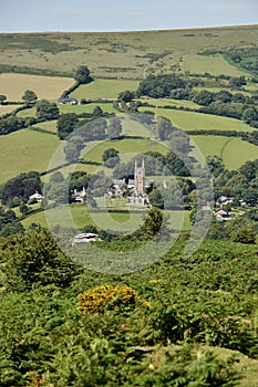 View of Widecombe-in-the-Moor Dartmoor Devon UK