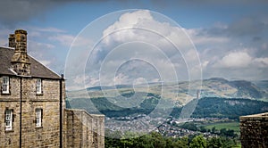 A view of William Wallace monument from town buildings.