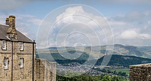 A view of William Wallace monument from town buildings.