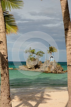 View of Willy Rock at morning. White beach. Boracay Island. Western Visayas. Philippines