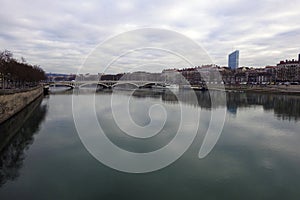 View of the Wilson bridge over the Saone river, Lyon, France