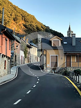 View of winding road in the village of Molinaseca, in the Bierzo region of Spain. photo