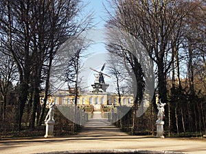 A view of the windmill in Sanssouci Park, Potsdam, Germany