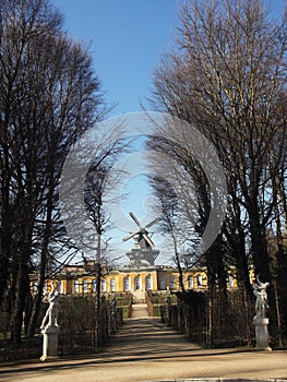 A view of the windmill in Sanssouci Park, Potsdam, Germany