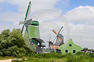 View at the Windmills of Zaanse Schans near Amsterdam in Holland