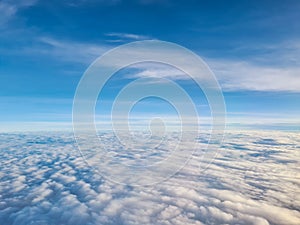 View from window of an aeroplane. blue sky and cloud