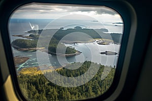 A view from the window of an airplane. Flying over the ground, view over an abyss, flying . Beautiful scenic view of