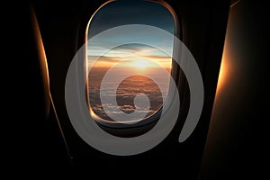 A view from the window of an airplane. Flying over the ground, view over an abyss, flying . Beautiful scenic view of